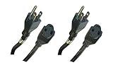 MarginMart 10 Feet Power Extension Cord Black SJT 14 AWG 3 Conductor 15 Amp Power Cable 2 Pack MM681