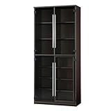 小島工芸 日本製 組立不要 健康仕様のFフォースター 耐荷重に優れた中がしっかりつまった丈夫な棚板 高さ180.3cm ガラス扉シェルフ(下部スライドタイプ) C1B-80S ウェンジ [幅80.3cm 奥行40cm] 6150037