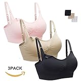 授乳ブラジャー マタニティブラジャー 妊婦 産後 矯正下着 ープン ノンワイヤー ブラジャー 3枚セット (S, ピンク+ベージュ+ブラック)