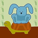 Green Leaf Art Bunny and Turtle Canvas Art [並行輸入品]