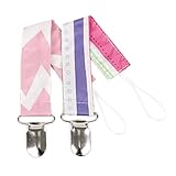 Bumkins Pacifier Clip 2 Pack, Girl (G9-Pink Chevron/Ribbon) by Bumkins