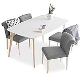 ダイニング ダイニングセット 5点セット 4人掛け 幅150 ファブリックチェア 天然木脚 ホワイト グレー