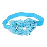 ノーブランド品 赤ちゃん　女の子　弾性　写真撮影　小道具　ヘアバンド　髪飾り　ヘッドバンド　花　全12色選べる - 青い