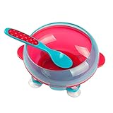 B Baosity 全2色　ベビー食器　ボウル　吸盤付き　吸盤ボウル　トレーニングボウル　滑り止め　 - 赤