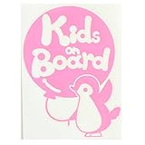 ピンク（桃色） Kids on board ペンギン ぺんぎん baby ステッカー 窓ガラス シール キッズ 車の後ろ キッズ イン ザ カー ※吸盤・...