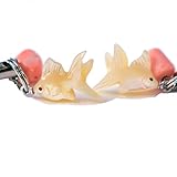 【ペア】 金魚 夜光貝 シェル ストラップ 天然珊瑚付き 赤色紐