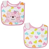 赤ちゃん・ベビー いぬ/ねこのデザイン 裏ビニール ベルクロストラップ スタイセット 2枚入り (ワンサイズ) (ホワイト/ピンク(ねこ))
