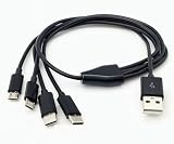 Sound Wave【((4In1 USB-C 2本､MicroUSB2本 四股分岐ｹｰﾌﾞﾙ)) 充電 Type C TypeC MicroUSBスプリッター ケーブル 黒色 】 1本で Type C 2台 と MicroUSB 2台 合計4台の機器 を 同時に充電 TypeC Y字ケーブル 分岐ケーブル + F.Wave MicroFiberｸﾛｽ USB-C2Mic2 (4股 50cm)