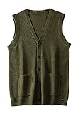 [ZHILI] メンズ セーター ベスト Vネック ノースリーブ ニット カーディガン XL ビッグ アンド トール ベスト_オリーブ_XXX-Large
