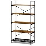 ottostyle.jp アイアンシェルフ 3段 【3カラー】 ディスプレイ ラック 収納棚 ハニカム構造 スチールフレーム 木目調 アジャスター付 (5段／ウォールナット)