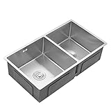 Auralum 20-inchアンダーマウントキッチン/バーシングルボウルシンクwithオーバーフローIncludeドレインキット、ソープディスペンサー、蛇口穴、10 mm半径コーナー、つや消しステン