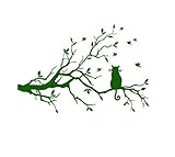 inkach Cat On Longツリーブランチ壁ステッカー動物猫アートデカール子供部屋装飾 グリーン