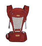 ベビー抱っこ紐　赤ちゃんの姿勢とママの負担を軽減させるために作られた新しい抱っこひも　もっちり肩滑べ止め臀部シート付き　高い通気性　柔らか　調節できる　ポケット付き　 (レッド)
