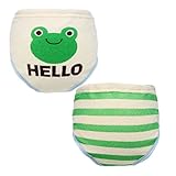 Simple Plan　6層　幼児　ベビー　かわいい　動物柄　ボーダー　パンツ　トレーニングパンツ　2枚組　ショーツ 3カラー　4サイズ選択可能 (90, グリーンカエル)