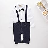 S'M(エスエム)　ベビー服フォーマルロンパース男の子カバーオール白いシャツベルトつき紳士風洋服　長袖春　イベント　70cm~95cm (90ｃｍ, ホワイト) … (95, 紺)