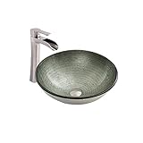 Vigo Simplyシルバーガラス容器シンクとNiko蛇口with Pop Up、つや消しニッケル