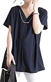 [ゴールドジャパン] 大きいサイズ レディース トップス ブラウス ネックレス付き Vネック 接触冷感 半袖 タック ドルマン 通勤 mncut-102194 3L ネイビー