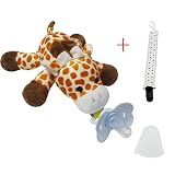 Vonisa Detachable Pacifier Holder Baby Plushies Stuffed Animal Squeaky Giraffe and Silicone Binky wi