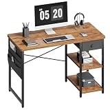 YeTom デスク 机 pcデスク 勉強机 ゲーミングデス パソコンデスク 幅140cm×奥行55cm ラック付きデスク 引き出し付き ビンテージ