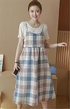 マタニティウェア 服 シンプル ワンピース ゆったり チェック柄 カジュアル ワンピース 妊婦服 産前 産後 レディース マタニティワンピース L 写真色