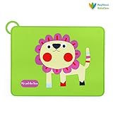 Raymoon ベビー用　お食事マット　ランチョンマット ランチマット　シリコン製　子供給食用　かわいい動物柄　食べこぼしキャッチ　撥水 防汚 丸洗い 獅子　グリーン