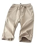 Plus Nao(プラスナオ) クロップドパンツ 7分丈 ズボン 子供用 ボトムス ウエストゴム ウエスト紐 おしゃれ カジュアル ポケット付き シンプ カーキ 120cm