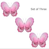 Set of 3 HangingバタフライダークピンクフクシアホワイトTriple Layeredナイロンメッシュ蝶赤ちゃん保育園寝室女の子部屋天井壁装飾ウェディング誕生日パーティーシャワーホームデコ