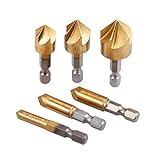 6本入り カウンターシンクドリルビット 面取り装置ドリルビット 6-19mm 木工用90度シングルフルート 6-19mmエッジの面取り