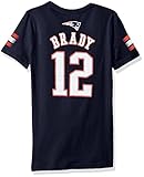 NFL Girls 7 – 16 Tom Brady New England PatriotsメインストライプVネックPlayer Name & Number半袖Tシャツ、ダークネイビー、ミディアム/