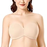 [DELIMIRA] ストラップレスブラ 大きいサイズ 落ちない ワイヤー入り パッドなし シームレス 大きいサイズブラ 肩紐なし ベージュ C90