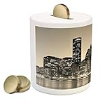 新しいYorkコインボックスBank by Ambesonne、Manhattan Skyline at Night East川パノラマ有名City Urban Life in USA、印刷セラミック