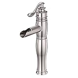 Aquafaucet ウォーターフォールシングルハンドル 洗面台 化粧シンク 浴槽浴室蛇口 トールミキサータップ ブラッシュドニッケル仕上げ 9197H-N