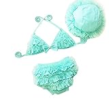 Famuka 超可愛い　　ベビー水着　女児ビキニ　レースフリル　蝶結び　 上着+パンツ+スイムキャップ　３セット（ライトブルー　XL(身長100-110CM　体重22-27KG））