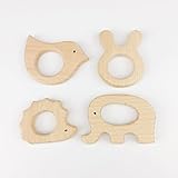 Mamimami Home 噛がため 噛固め ブナ 木製動物 4タイプ/4個/ゼント ベビーおもちゃ 可愛い 知育玩具 DIY ネックレス ガラガラ おしゃぶりのチェーン ペンダント出産祝い 新生児贈