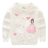 C-Princess キッズ 女の子 ニット カーディガン セーター ジャケット コート 長袖 ハート柄 可愛い子供服 女児 ガールズ 通園 通学 お出かけ ホワイト 110
