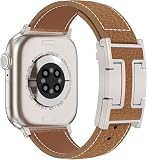 2025革新デザイン For Apple Watch バンド 本革 レディース H型バックル Apple Watch Ultra3/Ultra2, Series11/10/9/8/7/6/5/4/3/2/1/SE レザー交換ベルト 可愛い オシャレ アップルウォッチ バンド 女性向け iWatch 38mm 40mm 41mm 42mm 44mm 45mm 46mm 49mmに対応(ブラウン, 38/40/41/42mm(Series11 10の42mm))