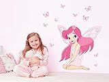 Lovely Pink Angel With Fantastic Wings Surounded By Butterflies Fairy Dreaming Baby Girls Bedroom Nu