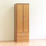 日本製 カントリー 幅60cm ワードローブ 服吊り ライトブラウン 完成品