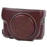 PUレザーカメラバッグケースハードシェル保護ケースバッグカバー、ストラップ付き、キヤノン用、Power Shot G5X Mark II G5XII(コーヒー)