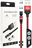 (株)アトラス 3A マグネット充電ケーブル 1本 2m 赤 QC3.0 急速充電 データ転送 LEDライト USB ケーブル/マグネット端子: microUSB TypeC/端子ケース/パッケージ付き
