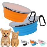[ピーチパウ] Peach Paw 折りたたみ ペット ボウル エサ入れ シリコン 携帯 水飲み 水 給水 エサ入れ ポータブル 散歩 トラベル 旅行 防災 グッズ 避難 小型犬 中型犬 大型犬 猫 子犬 子猫 小動物 ハムスター ウサギ フタ付き カラビナ付き 軽量 コンパクト Lサイズ 1000ml 2個セット オレンジ + スカイブルー