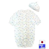 ☆日本製☆クレヨン水玉柄フライス長袖ツーウェイオール＋帽子(ブルー系)　綿100％　新生児50-60cm