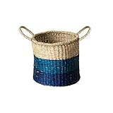 バスケット かご 持ち手付き 丸型 [Sサイズ] シーグラス製 天然水草製 プランターカバー 収納バスケット バリ雑貨 アジアン雑貨 収納カゴ
