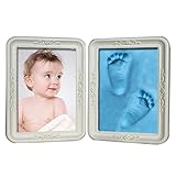Ochine　7インチ　二つ折り　ベビーフレーム記念品　赤ちゃんの手形　足形フレーム　安全な非毒性の粘土　良品質のプラスチックフレーム　男女通用　出産祝い 記念品に最適 (ブルー粘土)