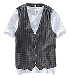 [Harpie.J] ベスト メンズ リネンベスト 春 夏 袖なし ストライプ ジレ ノースリーブ 大きいサイズ 亜麻 トップス 薄手 カジュアル ナチュラル風 ビジネス おしゃれ Vネック 麻 ベスト 細身 通気 吸汗 普段着#728-A(ダークグレー,4XL)