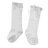 Baosity 滑り止め　赤ちゃん　子供　コットン　ソックス　ニーハイ　ロング　弓　靴下　　柔らかい　全5色 - 白