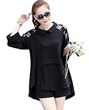 (ポルトプエルト) Porto Puerto 綿 七分袖 襟付 Aライン レイヤード風 トップス 妊婦 マタニティ [海外直送品] (M, ブラック)