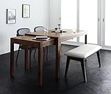 段階フリースライド伸縮式ダイニング4点セット 天然木 【テーブル(幅135-235cm)1＋チェア2＋ベンチ1】 (ベンチ：ホワイト1台)