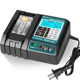 Waitley マキタ充電器 DC18RC互換 新型液晶パネル リアルタイム電流/電圧監視 自動冷却ファン付き マキタ18V充電器 14.4V/18Vバッテリー対応 BL1430 BL1460 BL1830 BL1850 BL1860充電可能 メロディ付き PSE認証済（着脱式ケーブル付き）