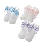 Ainial　ソックス　ベビー　春秋　靴下　赤ちゃん　子供のソックス　子供靴下 キッズソックス　女の子　ガールズ　可愛い　リボン付き　コットン　滑り止め　女児　クルーソックス　新生児　 幼児用　3足セ